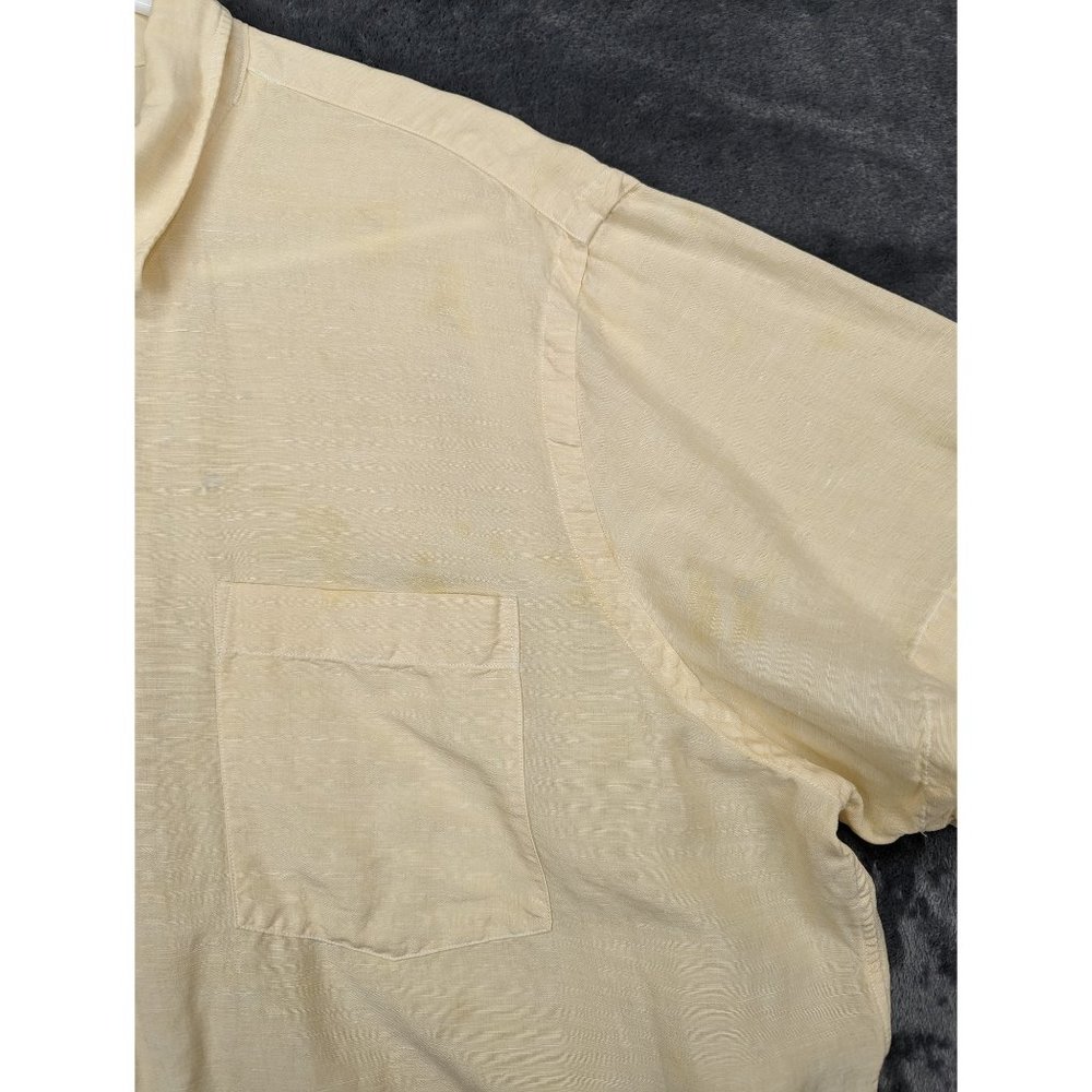 Polo Ralph Lauren Shirt Mens XL Silk Linen Blend Short Sleeve Button Up Yellow - Picture 10 of 16
